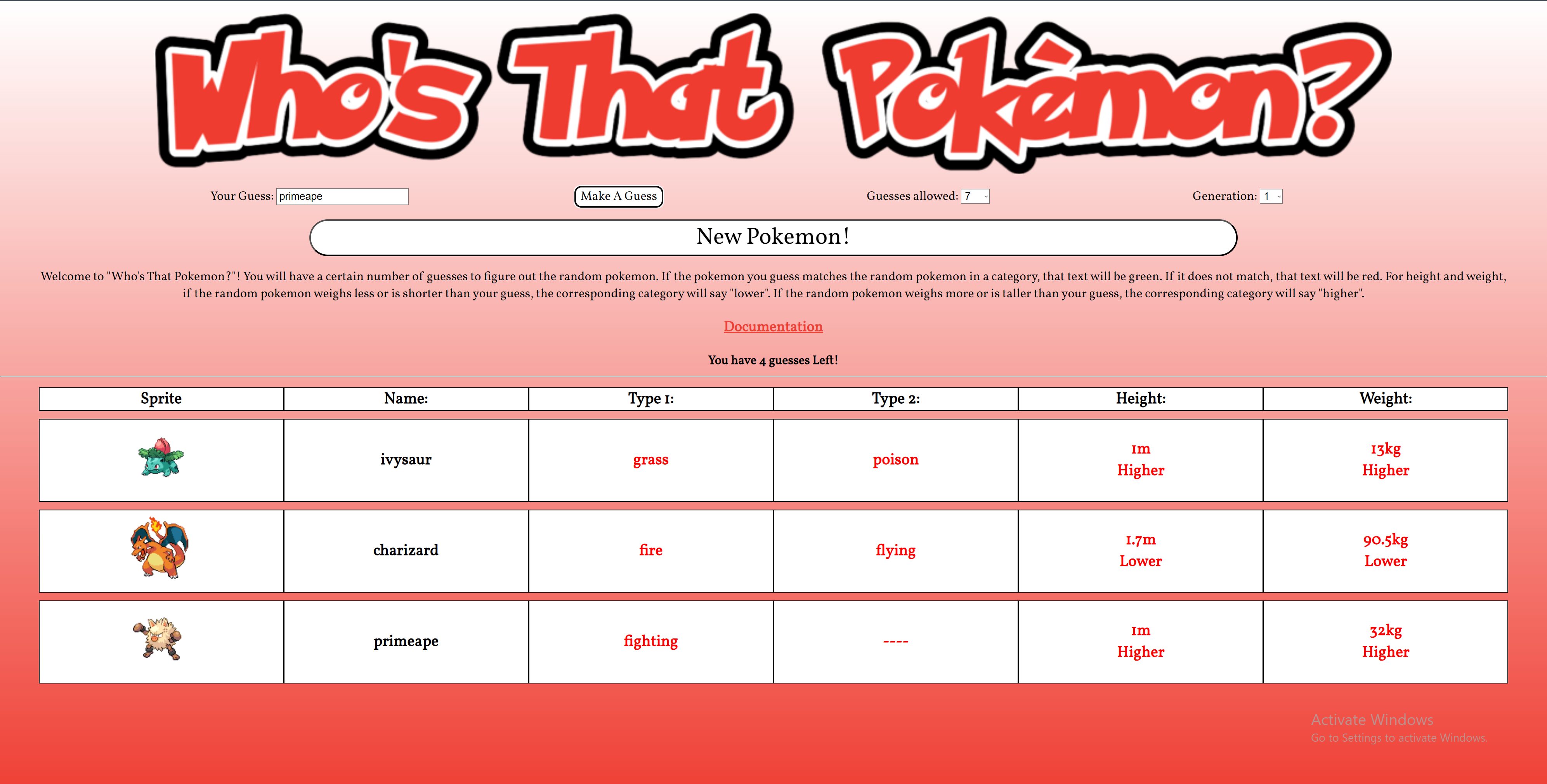 screenshot of Who's That Pokemon